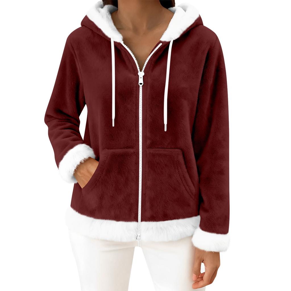 Moteriškas kasdienis madingas ilgomis rankovėmis užsegamas vilnos kardiganas su gobtuvu