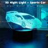 USB Sports Car Acrylic 3D Night Light, Touch 7-color, Bedroom Racing Party Themed Desktop Decoration Atmosphere Gift Light.