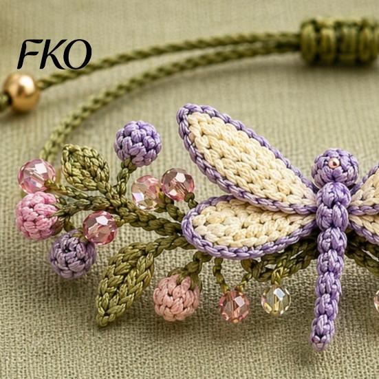 Natural Aesthetic Bracelet Kit DIY Nature-Inspired Crochet Kit, 3D Animals Plants Hand-Crocheted Beaded Flower Maple Dragonfly Butterfly