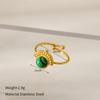 New Fashionable Natural Stone Turquoise Ring, Personalized Versatile High-end Stainless Steel Gold-plated Opening Ring