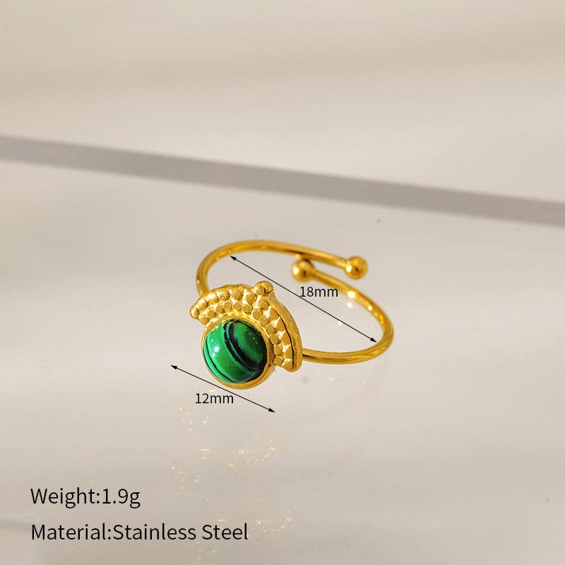 New Fashionable Natural Stone Turquoise Ring, Personalized Versatile High-end Stainless Steel Gold-plated Opening Ring