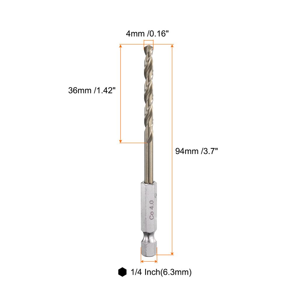 4pcs 1/1.5/2/2.5/2.8/3/3.2/3.5/4mm Twist Drill Bit M35 HSS Cobalt with Quick Change 1/4" Hex Shank Jobber Drill Bit for Metal