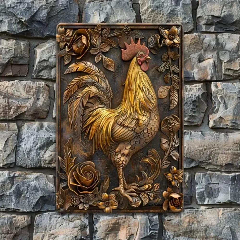 Arte de Parede de Metal Galo Vintage Decoração de Casa Retrô