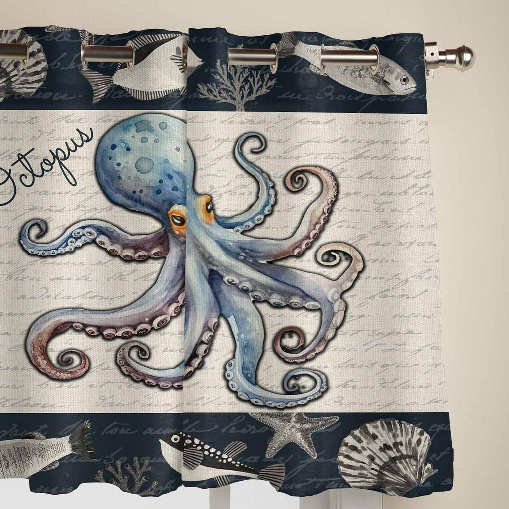 Octopus Shell Starfish Window Curtains for Living Room Luxury Bedroom Curtain Kitchen Blinds Drapes Curtains
