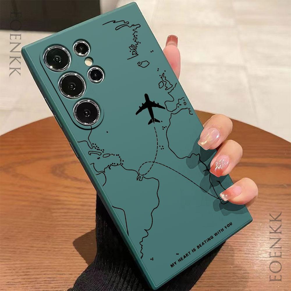Silica Gel Phone Case For Samsung Galaxy S25 S24 Ultra S23 S22 S21 S20 Ultra FE Plus Note 10 20 Lite Airplane Route Desian Cover
