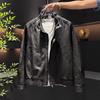 Jesenná a zimná pánska kožená bunda amerického retro štýlu s mikrovláknom a podšívkou z plyšu, s golierom stojáčikom, motorkárska bunda