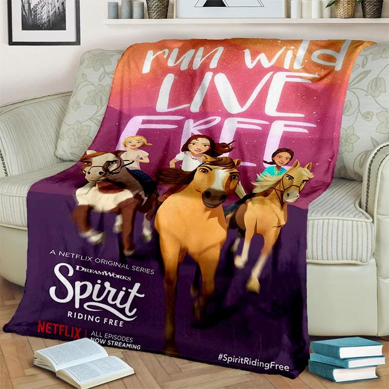 

Cartoon Spirit Riding Free Horses Throw Blanket Soft Cozy Blanket for Home Bedroom Bed Sofa Picnic Travel Office Cover Kids 40x50in