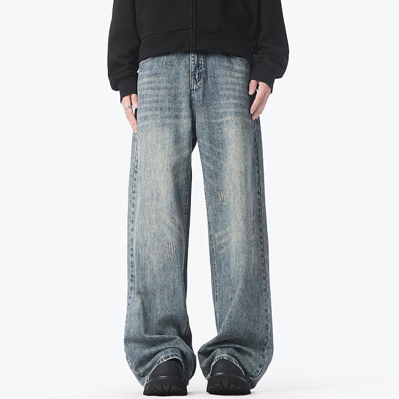 

Американская тяжелая промышленность стирка и старые джинсы мужские ветер высокая улица прямые широкие брюки XXL синий