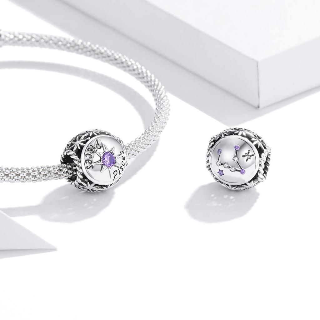 Charms Do Pandora Znak Zodiaku Ryby Kamień Urodzinowy Srebro