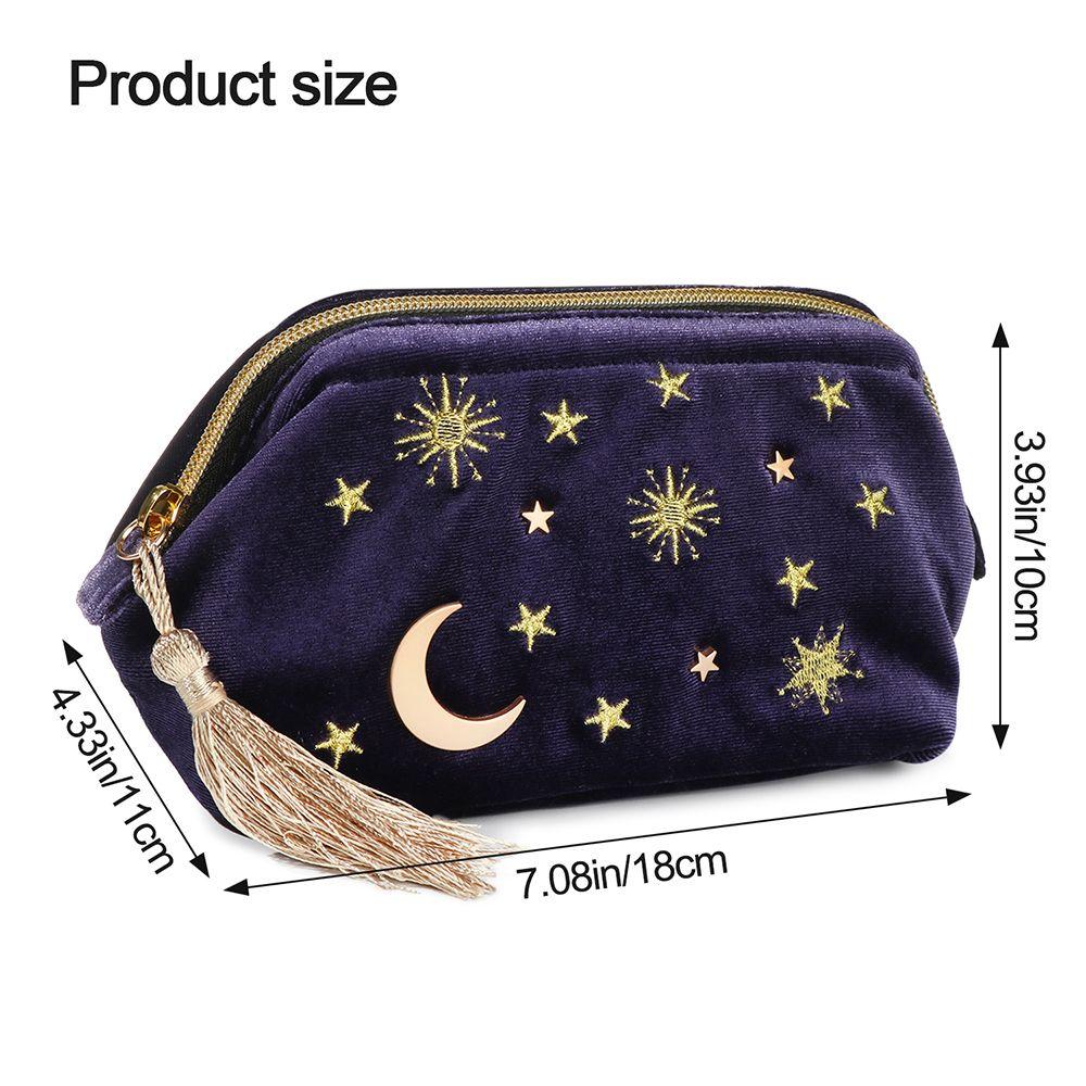 Gift Jewelry bag Organizing Brush Pouch Portable Make Up Bag Star Moon Pattern Embroidered Velvet Cosmetic Bag