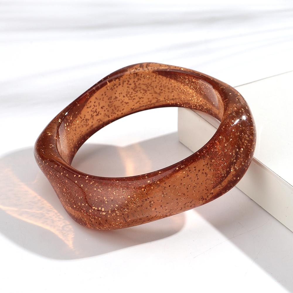 New Gold Powder Irregular Square Acrylic Wide Bangle for Women Statement Resin Geometric Stack Bracelets Fashion Jewelry Gift