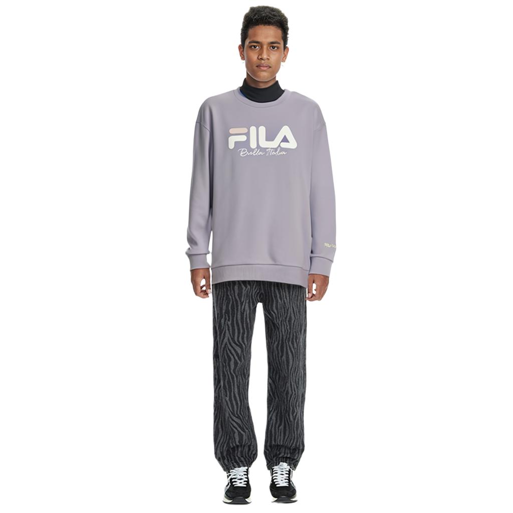 FILA Loose Fit Logo Knit Pullover Long Sleeve Sweatshirt Unisex sweatshirt Light-Purple F11U249201F-VT