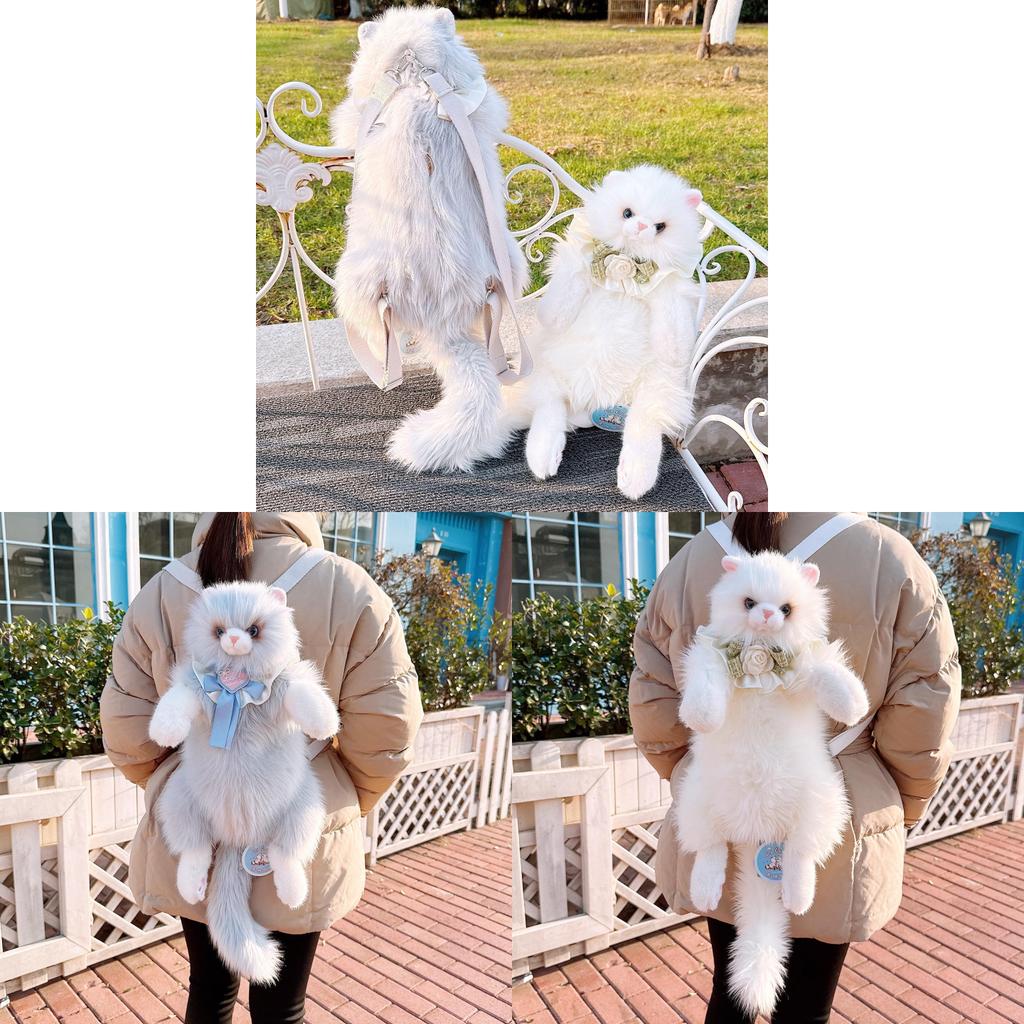 Plush Cat Backpack With Flowers And Bows Decorations For Girls And Kids