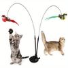 Teaser Wand Set with Realistic Bird Replacements Long Rod with Bell