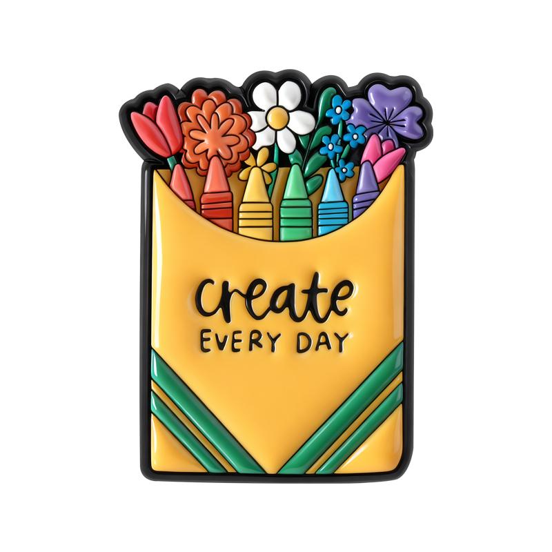 

Creat Every Day Enamel Pins Colorful Crayons Brooches Lapel Badges Cartoon Floral Cute Clothes Jewelry Gift for Friends