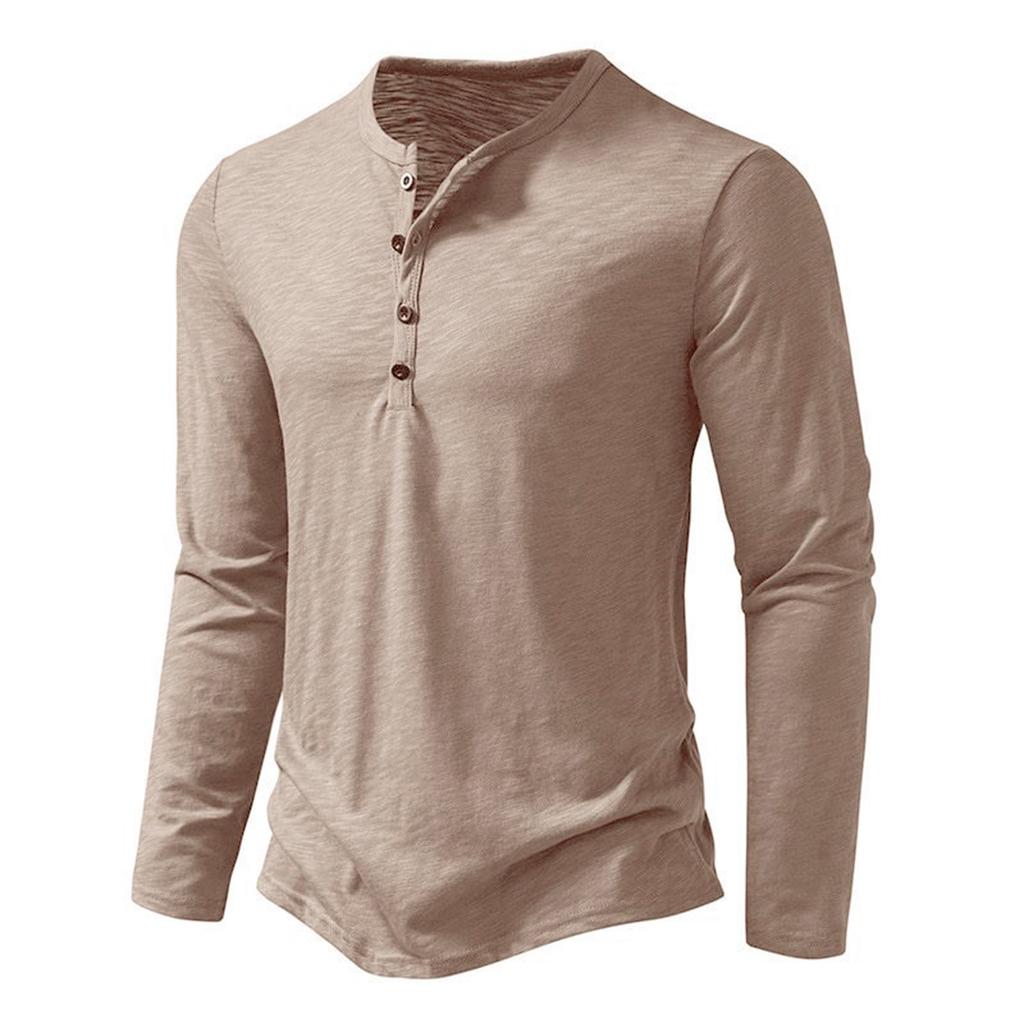 Men's Long Sleeve Henley Shirt Casual Lightweight Pullover Crew Neck Soft Knit Top with Button Front Design for Daily Wear