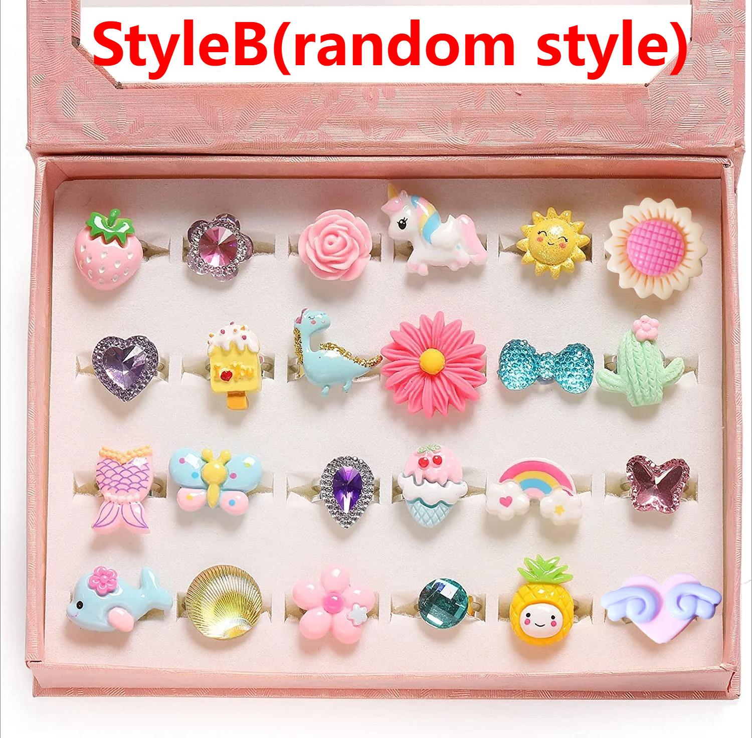 

24Pcs Little Girl Jewel Rings In Box Adjustable Kids Play Ring Pretend Play & Dress Up Toy Sets Birthday Christmas Holiday Gifts