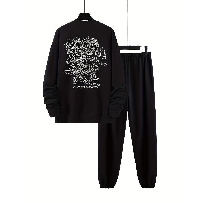 

Crew Neck Polyester Sweatshirt and Knit Pants Tracksuit Wrinkle Resistant Easy Care Outfit L чорний