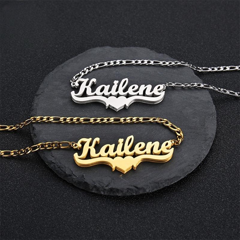 Amaxer Personalized Custom Double Plate Necklace for Women Men Nameplate Layer 3D Necklace Stainless Steel Jewelry Gifts