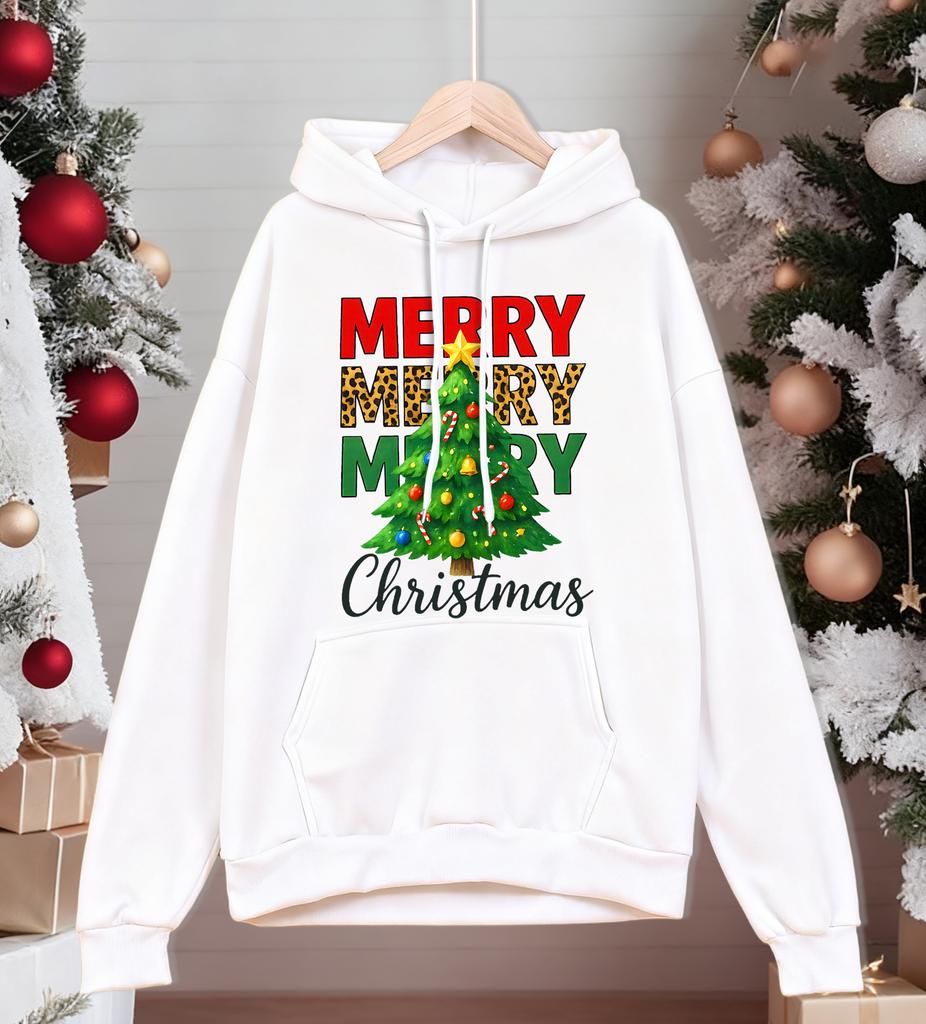 Merry Christmas Green Tree Design Men Hoody Pocket All-Match Hoodies Casual Fleece Streetwear Oversized Comfortable Pullover