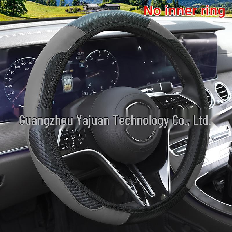 All-Season Universal Carbon Fiber Steering Wheel Cover, Elastic Leather, No Inner Ring