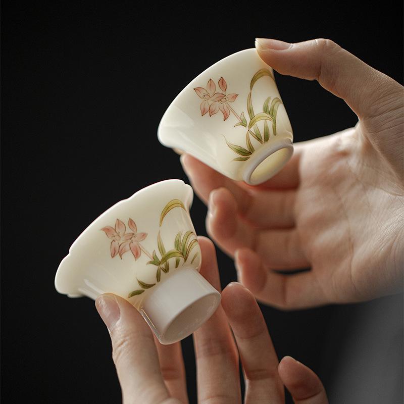 Handmade Ceramic Teacups Floral Porcelain Tea Bowls Retro Twa Cup Chinese Kung Fu Teacup Household Teaware Drinkware Master Cup