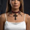 Punk style cross rivet red leather choker sweet cool babes collarbone chain niche design necklace female