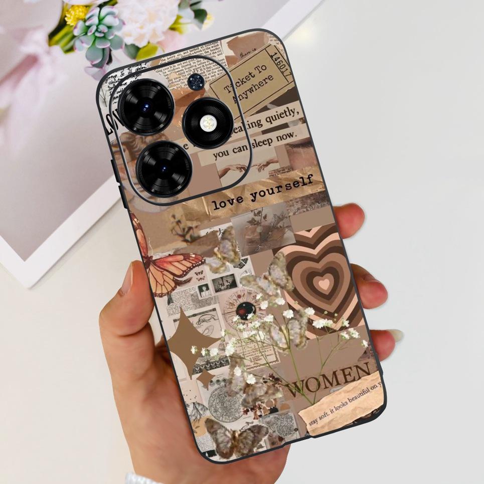 

For Cover Infinix Hot 40i Bumper Case Butterfly Cute Cat Flower Phone Cover Soft Matte Silicone TPU Capa For Hot40i 40 i Etui Infinix Hot 40i