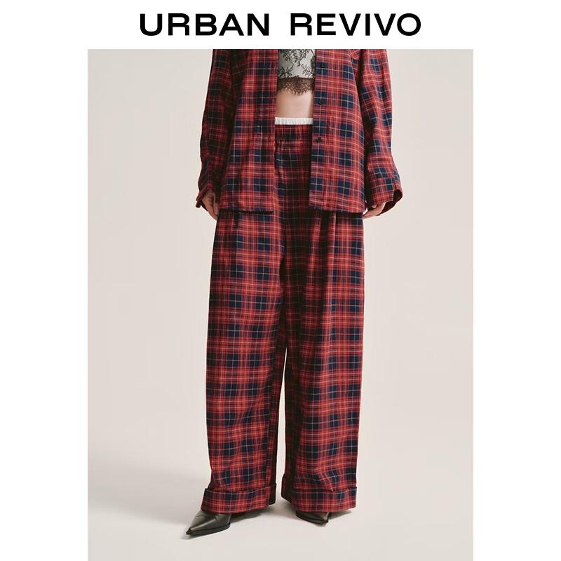 

UR2025 Women s Trendy Colorblock Plaid Wide-Leg Pants M