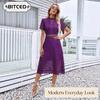 BITCED Fashion Solid Color Print O-Neck Short Sleeve  Casual Dresses