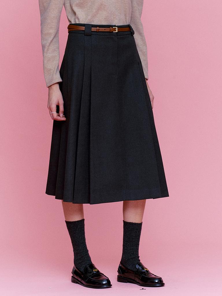 B Muse Mansion Side Pleated Midi Skirt - Black
