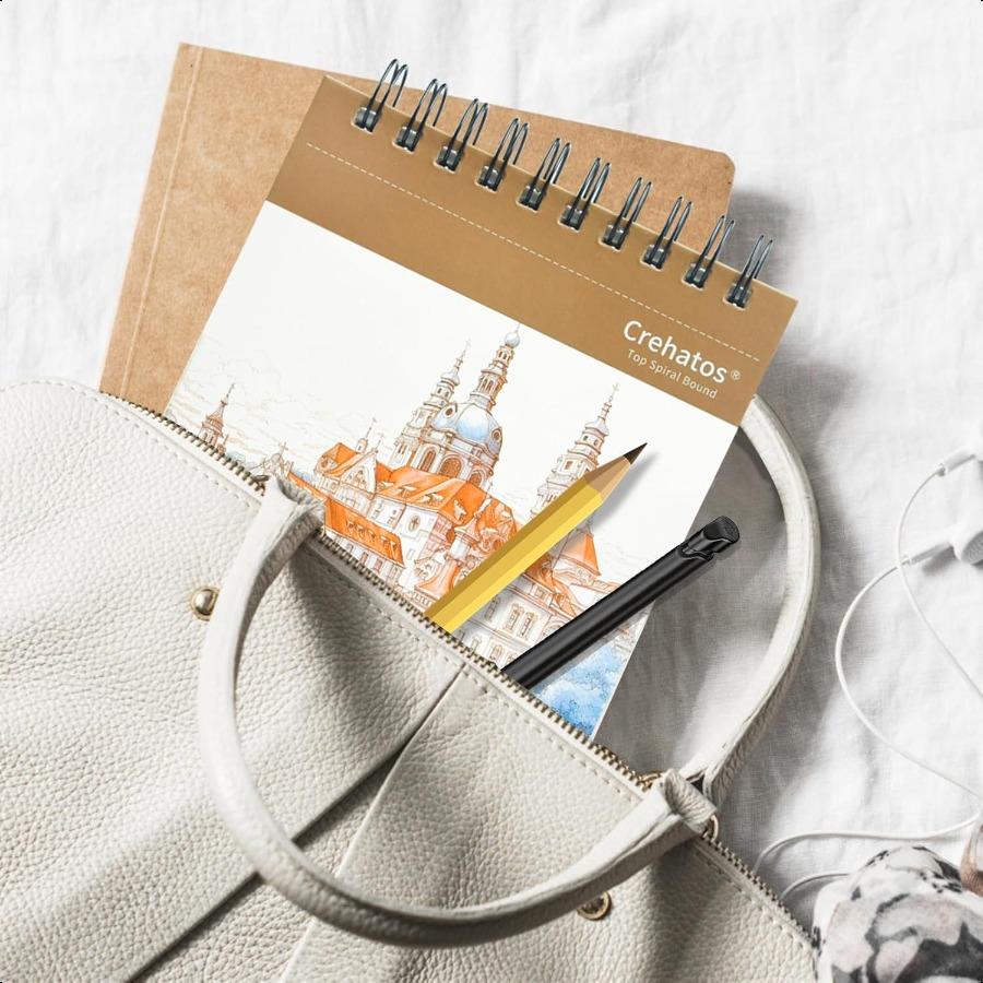 Crehatos 5.5 x 8.5 Sketch Book Top Spiral Bound Sketch Pad 100 Sheets Each 68lb 100gsm Drawing Paper 2 Pack