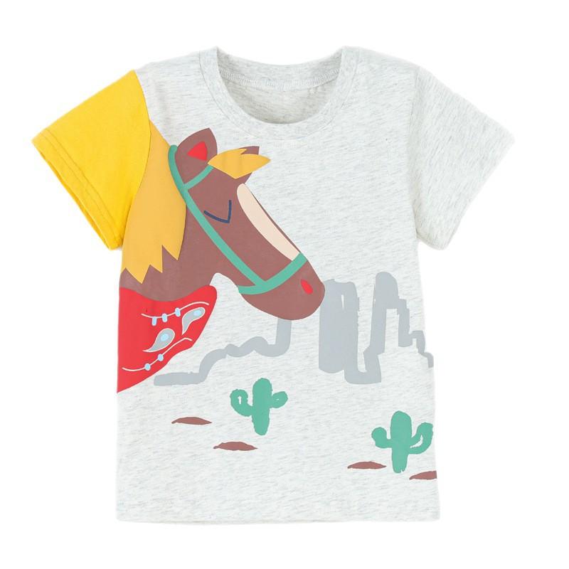 

New summer collection: boys’ short-sleeved T-shirts – stylish horse-print children’s crew-neck tops 140cm(8Y) світло-сірого кольору