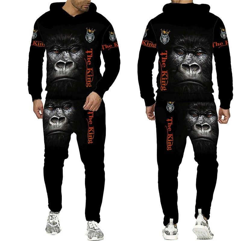 Men Tracksuit 2 Piece Set Autumn and Winter 3d Chimpanzees Printed Hoodies Suit Sport and Casual Male Sweatpants Set Homme