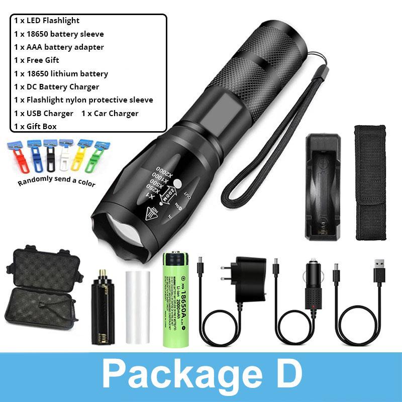 Powerful Led flashlight Ultra Bright Torch Camping Light 5 Switch Mode Waterproof Zoomable Bicycle Light Use 18650 Battery