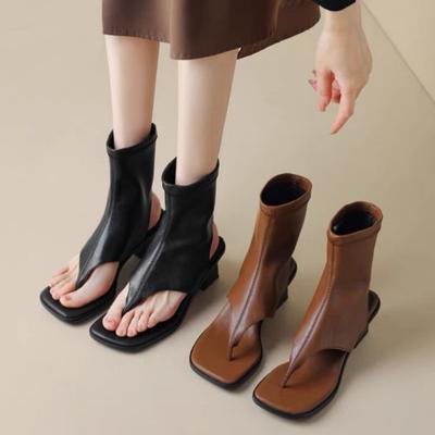 Fashion Thick-heeled Thick-soled Roman Shoes 2024 New Women's Thong Sandals Summer Fashion High Top Sandals Casual Versatile High Heels