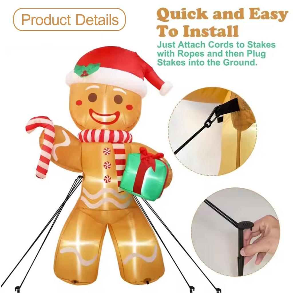 Christmas Inflatable Gingerbread Man 8 Feet with Fan and Anchor Rope with LED Lights for Halloween Indoor Patio Holiday