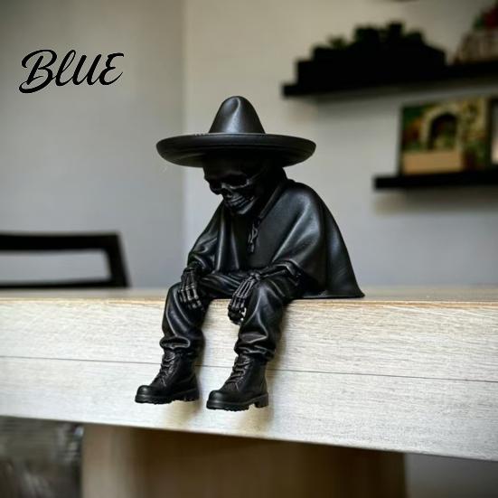 Artistic Character Ornaments 3D Printed Sitting Skeleton Shelf Sitter Figurine Gothic Hat Desktop Niche Creative Gifts Ornament Trendy Home