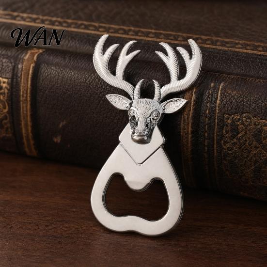 Deer Head Bottle Opener Opener, Creative Beer with Puns "One Outdoor Camping You" Meaning, Zinc Alloy Wedding Favor Gift for Groomsmen 3D