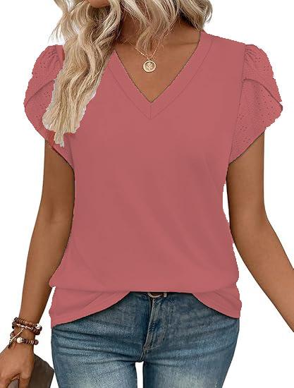 Women's lace T-shirt spring and summer European and American women's clothing new bubble sleeve lace V-neck pullover top women