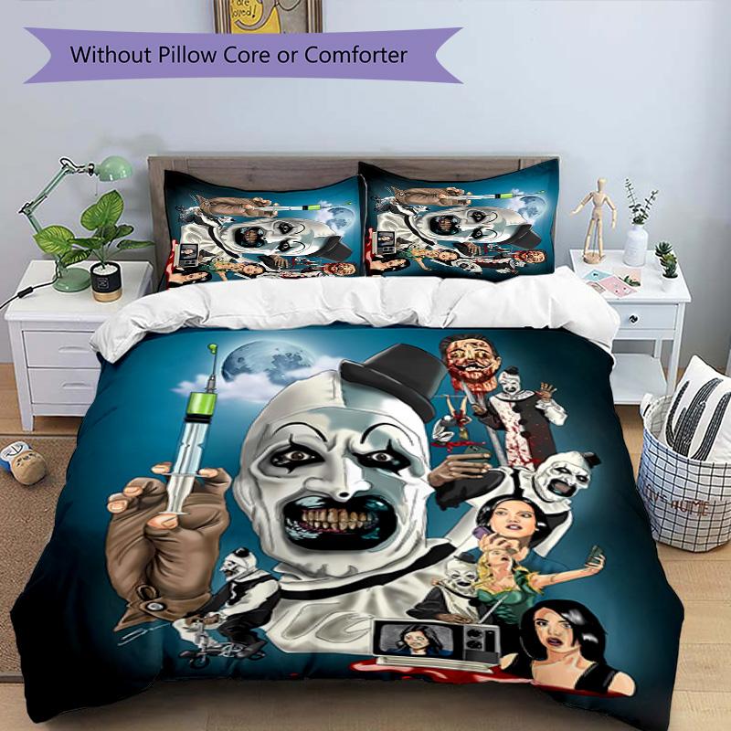 3pcs Art the Clown Terrifier1 pattern bedding set duvet cover set includes duvet cover &pillowcases, perfect all season bedroom decoration & gift