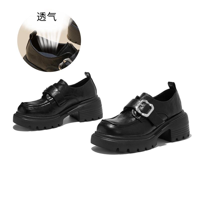 

Foam bottom first layer sheepskin insole Mary Jane shoes women s spring new platform single shoes casual commuter women s shoes 35 чёрный