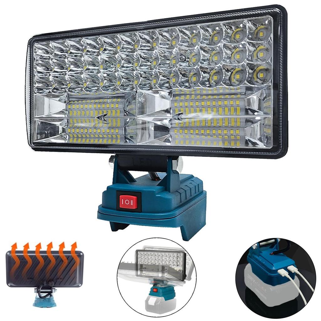 bumxca LED Floodlight [Makita Compatible] Work Light 8000LM Ultra-High Brightness Rechargeable Floodlight [36 LED Chips + 4 High-Brightness Panels]