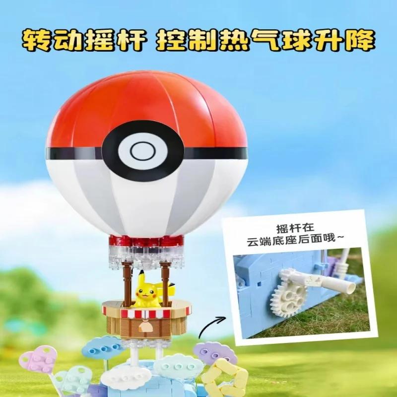 Original Pokemon Building Blocks Pikachu Hot Air Balloon Assemble Model Puzzle Toys Birthday Gift Anime Cartoon Keeppley