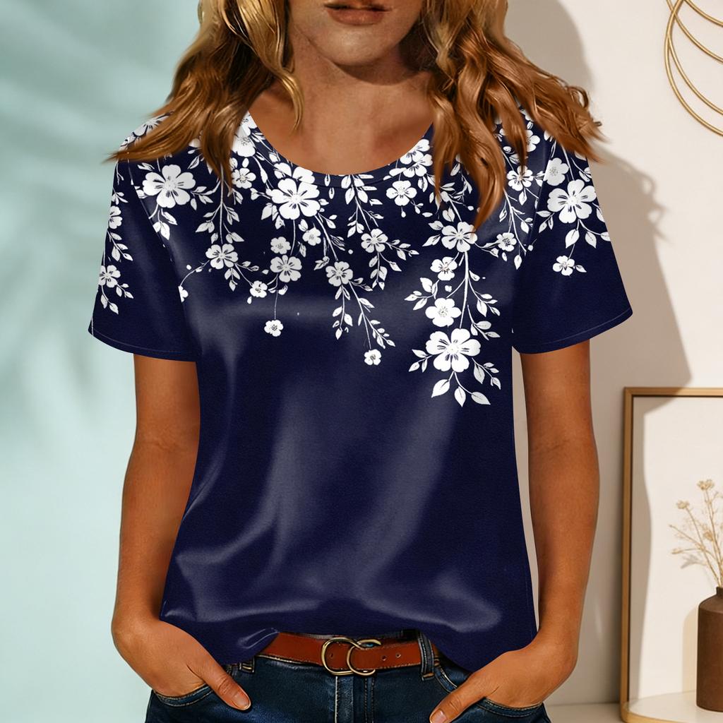 Women's Fashionable Casual Round-neck Printed Short-sleeved T-shirt Top