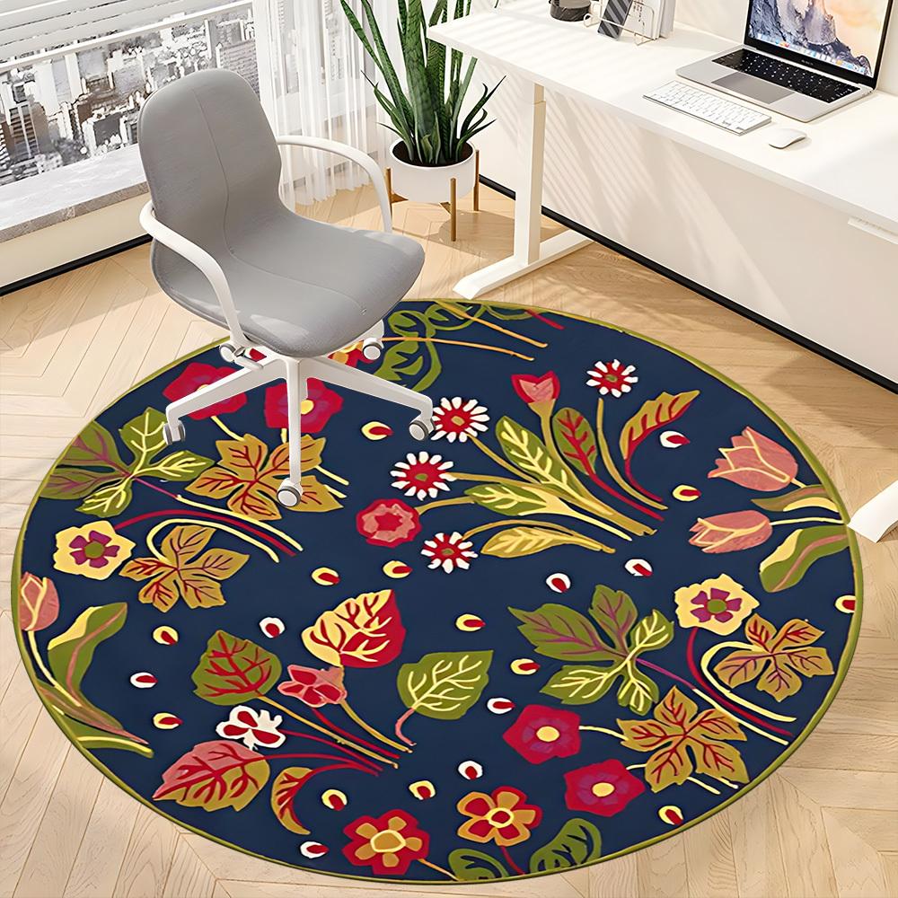 1pc Floral Pattern Carpet for Office Non Slip, Round Carpet, Soft & Comfortable, Carpet for Office, Lightweight Round Floor Mat