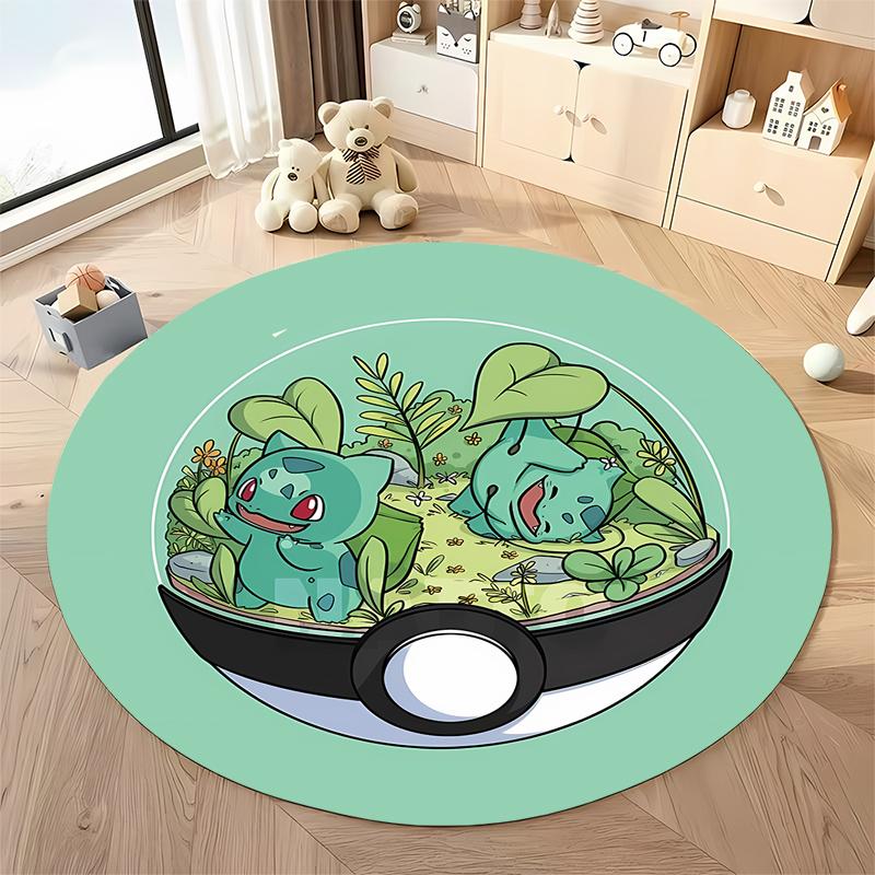 3D HD Bulbasaur Cartoon Round Carpet Kids Living Room Rug Camping Picnic Mats Flannel Anti-Slip Rug Yoga Mat Next Day Shipping