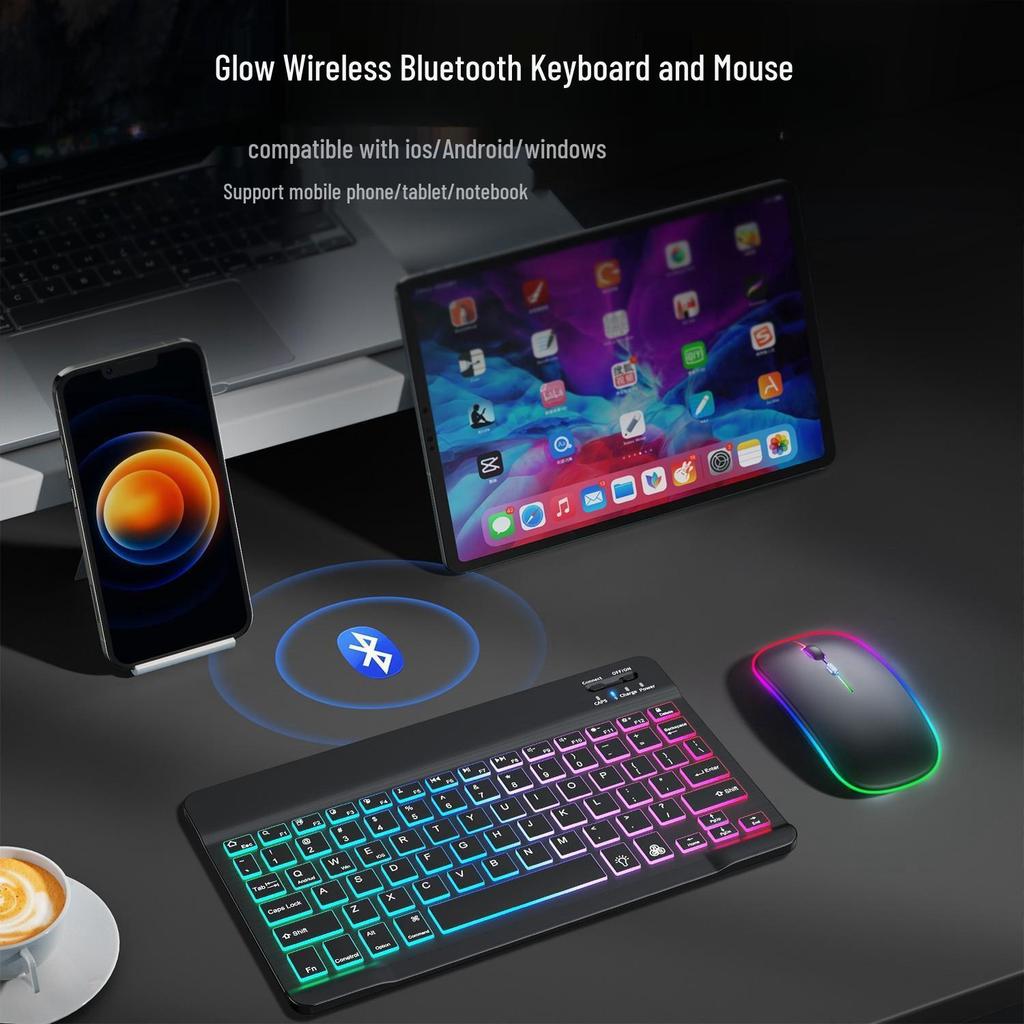 Luminous Wireless Keyboard & Mouse Set for iPad, Silent Bluetooth, Portable, High-Value