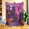 1pc Cherry Blossom Ancient Street Night Scene Flannel Blanket, High-Definition Digital Print, Suitable for All Seasons, Sofa Blanket, Skin-Friendly an