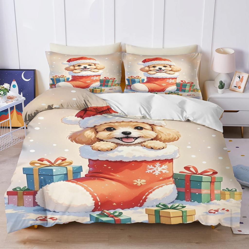 Christmas Gifts Pet dog Bedding Set Duvet Cover 100% Polyester Suitable For Children And Adults 3-Piece Set 1 Quilt Cover